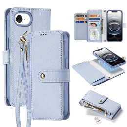 Etui skórzane Dux Ducis Lawa na iPhone 16e z odłączanym portfelem magnetycznym - błękitne