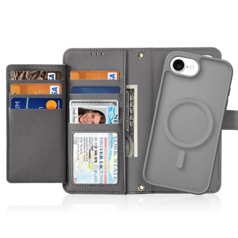 Etui skórzane Dux Ducis Lawa na iPhone 16e z odłączanym portfelem magnetycznym - szare Etui skórzane Dux Ducis Lawa na iPhone 16e z odłączanym portfelem magnetycznym - szare