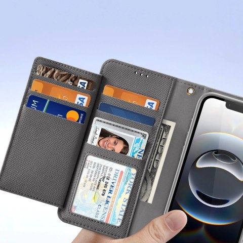 Etui skórzane Dux Ducis Lawa na iPhone 16e z odłączanym portfelem magnetycznym - szare Etui skórzane Dux Ducis Lawa na iPhone 16e z odłączanym portfelem magnetycznym - szare