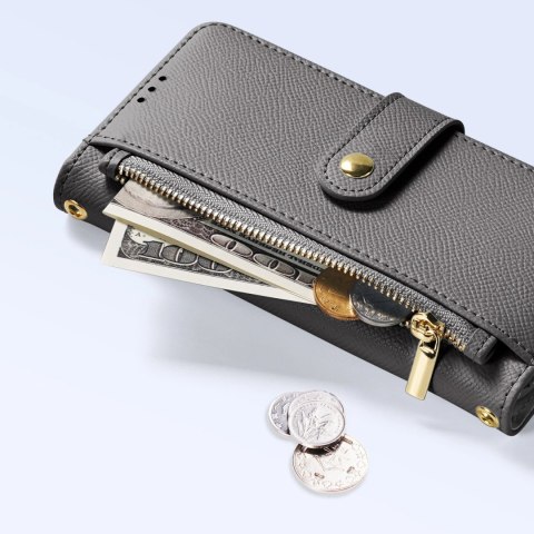 Etui skórzane Dux Ducis Lawa na iPhone 16e z odłączanym portfelem magnetycznym - szare Etui skórzane Dux Ducis Lawa na iPhone 16e z odłączanym portfelem magnetycznym - szare