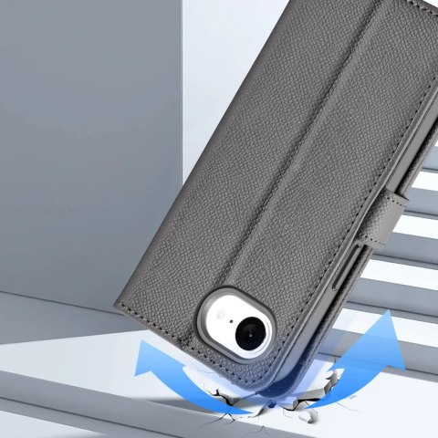 Etui skórzane Dux Ducis Lawa na iPhone 16e z odłączanym portfelem magnetycznym - szare Etui skórzane Dux Ducis Lawa na iPhone 16e z odłączanym portfelem magnetycznym - szare