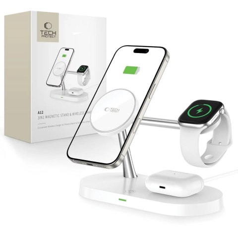 Ładowarka Tech-Protect A12 indukcyjna 3w1 MagSafe na smartfon / słuchawki / smartwatch - biała Ładowarka Tech-Protect A12 indukcyjna 3w1 MagSafe na smartfon / słuchawki / smartwatch - biała