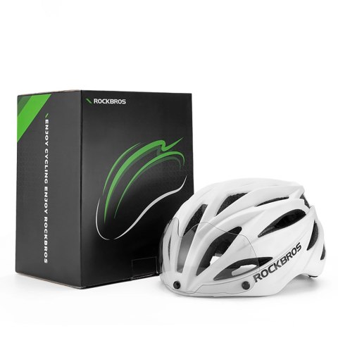 Kask rowerowy Rockbros z szybką, odpinane okulary z ochroną UV, unisex, błyszczący - biały Kask rowerowy Rockbros z szybką, odpinane okulary z ochroną UV, unisex, błyszczący - biały