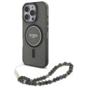 Etui Guess IML Glitter With Pearl Strap MagSafe na iPhone 16 Pro - czarne