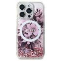 Etui Guess Liquid Glitter Flower MagSafe na iPhone 16 Pro - różowe