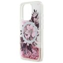 Etui Guess Liquid Glitter Flower MagSafe na iPhone 16 Pro - różowe