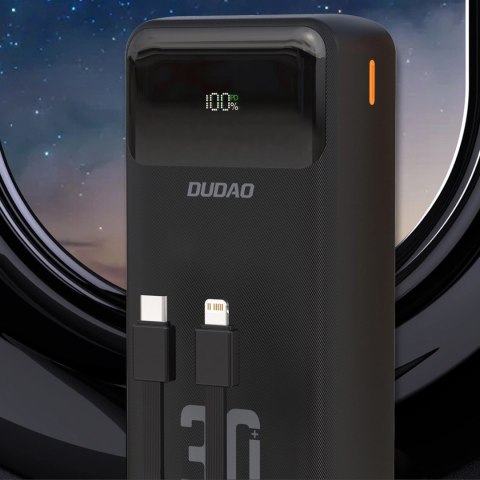 Powerbank Dudao K15MAX 30000mAh PD 22.5W z wbudowanymi kablami - czarny Powerbank Dudao K15MAX 30000mAh PD 22.5W z wbudowanymi kablami - czarny