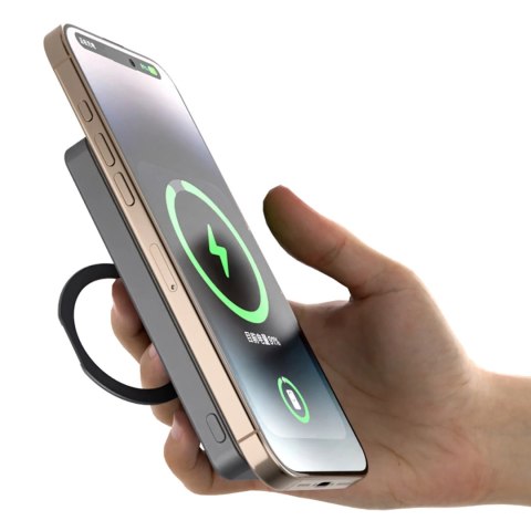 Powerbank Dudao K28 10000mAh PD 22.5W z MagSafe z metalową obudową i pierścieniem-podstawką - szary Powerbank Dudao K28 10000mAh PD 22.5W z MagSafe z metalową obudową i pierścieniem-podstawką - szary