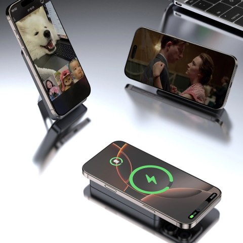 Powerbank Dudao K29 10000mAh PD 20W z MagSafe z metalową obudową, podstawką i wbudowanymi kablami USB-C/Lightning - srebrny Powerbank Dudao K29 10000mAh PD 20W z MagSafe z metalową obudową, podstawką i wbudowanymi kablami USB-C/Lightning - srebrny