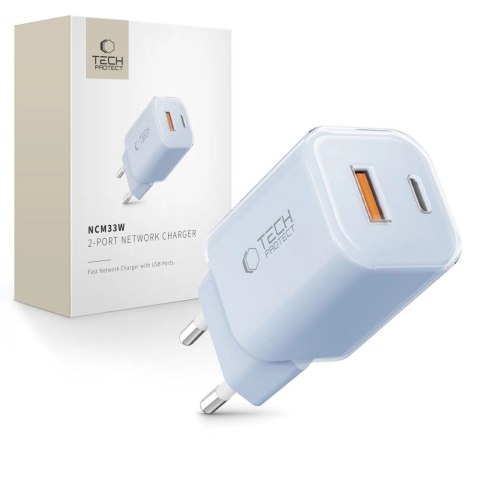 Ładowarka sieciowa Tech-Protect NCM33W 2-porty PD33W/QC3.0 - niebieska Ładowarka sieciowa Tech-Protect NCM33W 2-porty PD33W/QC3.0 - niebieska