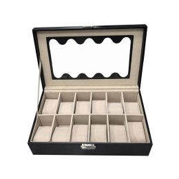 Box for watches Versa Black Polyurethane Paper Mirror MDF Wood 20 x 8,5 x 32,5 cm