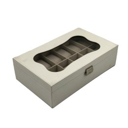 Box for watches Versa White Polyurethane Paper Mirror MDF Wood 20 x 8,5 x 32,5 cm