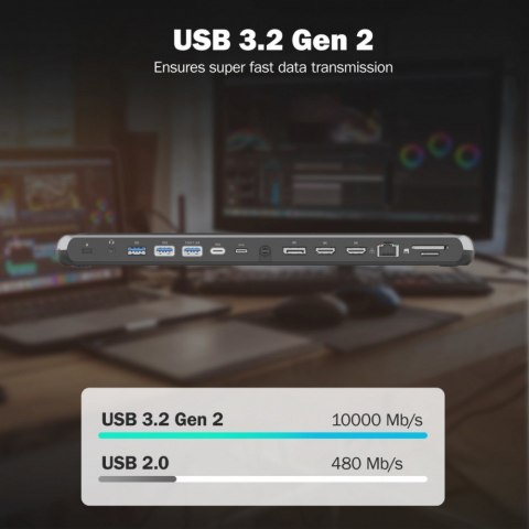 Stacja dokująca USB-C 12 portowa, max. 8K/30Hz z HDR, HDMI, DP, max. 3 monitory (MST), USB-C 3.2 Gen2, Gigabit Ethernet, SD/Micr Stacja dokująca USB-C 12 portowa, max. 8K/30Hz z HDR, HDMI, DP, max. 3 monitory (MST), USB-C 3.2 Gen2, Gigabit Ethernet, SD/Micr