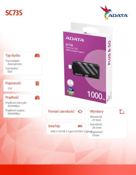 Dysk SSD External SC735 1TB U3.2C 1000/1000MB/s Grey Dysk SSD External SC735 1TB U3.2C 1000/1000MB/s Grey