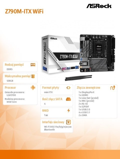 Płyta główna Z790M-ITX WIFI S1700 2DDR5 HDMI M.2 mITX Płyta główna Z790M-ITX WIFI S1700 2DDR5 HDMI M.2 mITX