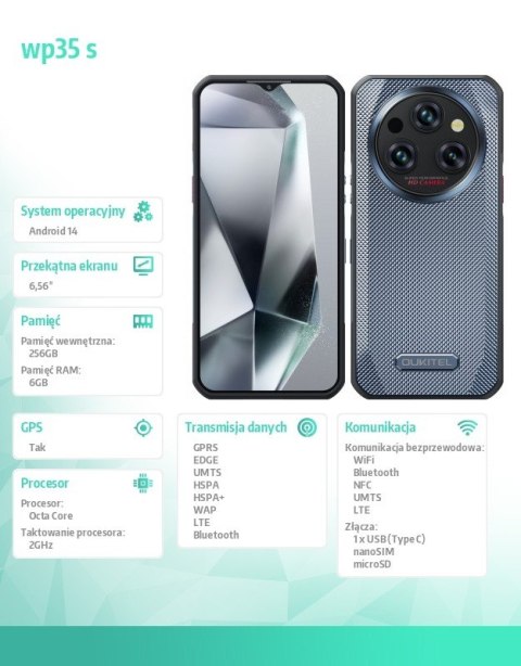 Smartfon WP35S 4G 6/256GB IP69K szary Smartfon WP35S 4G 6/256GB IP69K szary