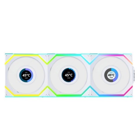 Wentylator Lian Li LULI-100 UNI FAN SL LCD, ARGB, PWM, 3x, 120 mm, Bezprzewodowe sterowanie za pomocą kontrolera 2.4GHz, biały Wentylator Lian Li LULI-100 UNI FAN SL LCD, ARGB, PWM, 3x, 120 mm, Bezprzewodowe sterowanie za pomocą kontrolera 2.4GHz, biały