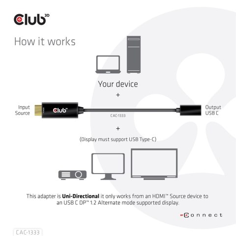 CLUB 3D CAC-1333 adapter kablowy 0,22 m HDMI Typu A (Standard) USB Type-C Czarny CLUB 3D CAC-1333 adapter kablowy 0,22 m HDMI Typu A (Standard) USB Type-C Czarny