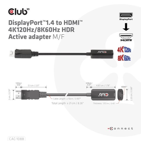 CLUB3D CAC-1088 adapter kablowy 0,21 m DisplayPort HDMI Czarny CLUB3D CAC-1088 adapter kablowy 0,21 m DisplayPort HDMI Czarny