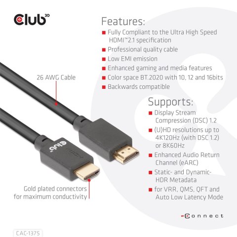CLUB3D CAC-1375 kabel HDMI 5 m HDMI Typu A (Standard) Czarny CLUB3D CAC-1375 kabel HDMI 5 m HDMI Typu A (Standard) Czarny