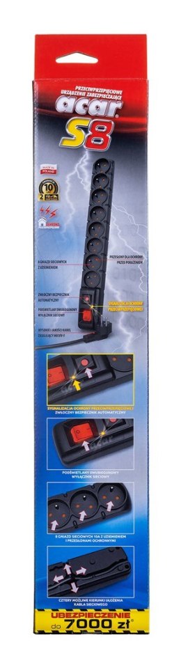 Listwa zasilająca Acar S8 (1,5m ; czarny)