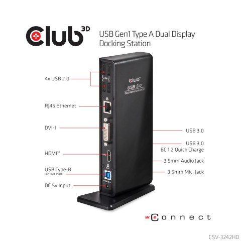 CLUB3D SenseVision USB3.0 Dual Display Docking Station CLUB3D SenseVision USB3.0 Dual Display Docking Station