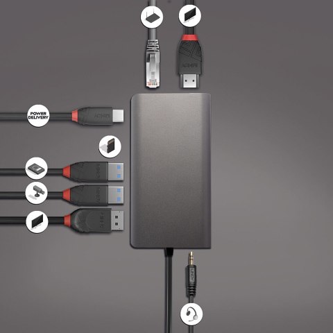 Lindy 43323 stacja dokująca Przewodowa USB 3.2 Gen 1 (3.1 Gen 1) Type-C Czarny, Szary Lindy 43323 stacja dokująca Przewodowa USB 3.2 Gen 1 (3.1 Gen 1) Type-C Czarny, Szary
