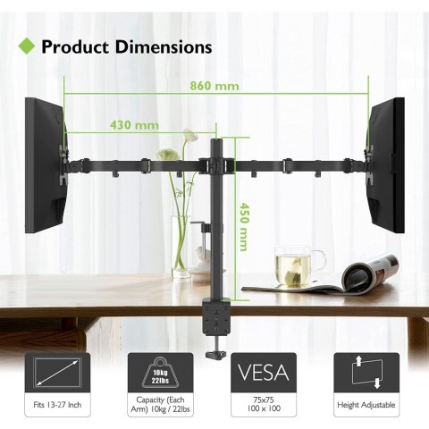 Techly ICA-LCD 382-D uchwyt / stojak do monitorów 68,6 cm (27") Czarny Biurko Techly ICA-LCD 382-D uchwyt / stojak do monitorów 68,6 cm (27") Czarny Biurko