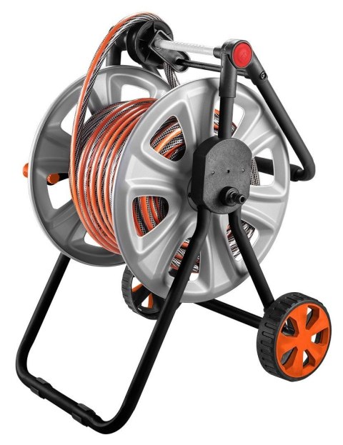 Wózek na wąż ogrodowy, metalowy, do 60 m węża 1/2", z prowadnicą węża Wózek na wąż ogrodowy, metalowy, do 60 m węża 1/2", z prowadnicą węża