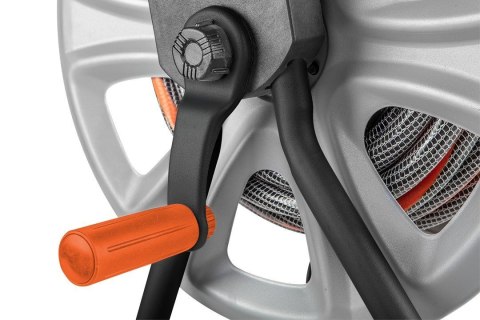 Wózek na wąż ogrodowy, metalowy, do 60 m węża 1/2", z prowadnicą węża Wózek na wąż ogrodowy, metalowy, do 60 m węża 1/2", z prowadnicą węża