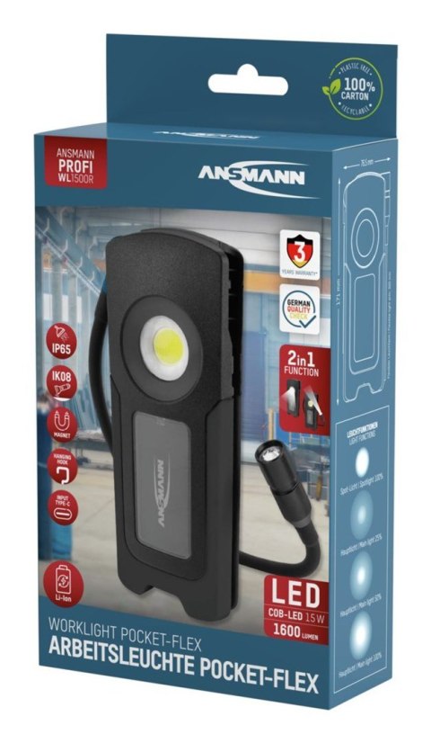 Latarka LED Ansmann WL1500R Pocket Flex czarna 17.1 cm, Lichtfarbe Hauptlicht 6000K Latarka LED Ansmann WL1500R Pocket Flex czarna 17.1 cm, Lichtfarbe Hauptlicht 6000K
