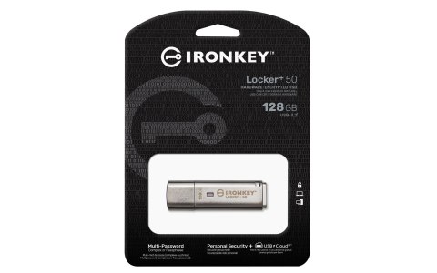 Kingston Technology IronKey Locker+ 50 pamięć USB 128 GB USB Typu-A 3.2 Gen 1 (3.1 Gen 1) Srebrny Kingston Technology IronKey Locker+ 50 pamięć USB 128 GB USB Typu-A 3.2 Gen 1 (3.1 Gen 1) Srebrny
