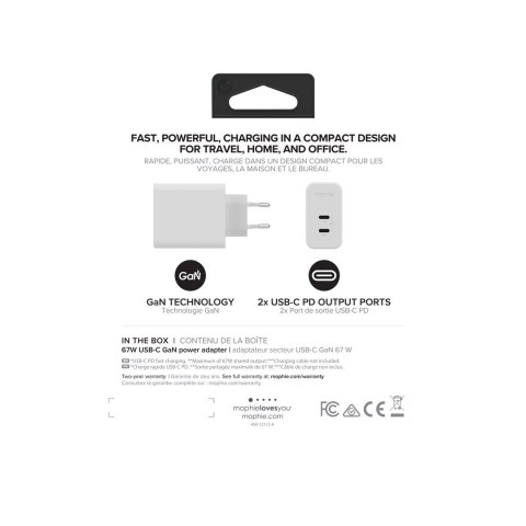 Mophie GaN Charger Dual - ładowarka sieciowa z podwójnym wejściem USB-C 67W (white) Mophie GaN Charger Dual - ładowarka sieciowa z podwójnym wejściem USB-C 67W (white)