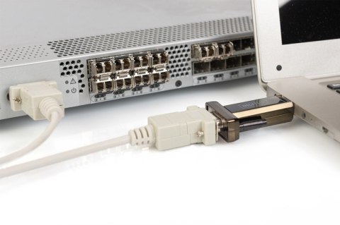 Konwerter / Adapter USB-A 2.0 męski do RS232 (DB9) męski | Chipset FTDI FT232RNL | Mocowanie na śruby | z dodatkowym kablem 0.8m