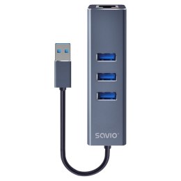 Hub AK-58 3-portowy USB-A 3.1 Gen 1 z adapterem RJ-45 Gigabit Ethernet