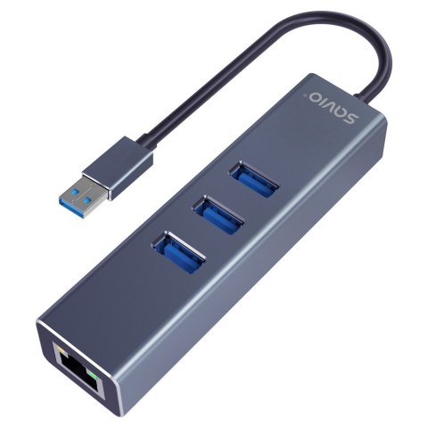 Hub AK-58 3-portowy USB-A 3.1 Gen 1 z adapterem RJ-45 Gigabit Ethernet