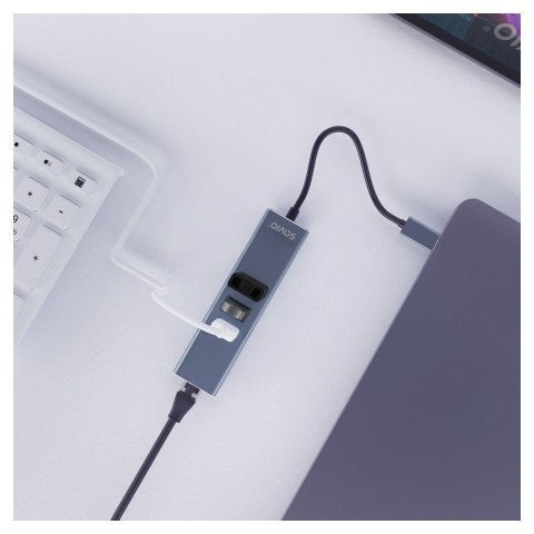 Hub AK-58 3-portowy USB-A 3.1 Gen 1 z adapterem RJ-45 Gigabit Ethernet