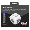 Kostka zasilająca przedłużacz 6w1 z podświetlanym włącznikiem | 3x AC | 2x USB | 1x USB-C PD 20W | biała | kabel 2m