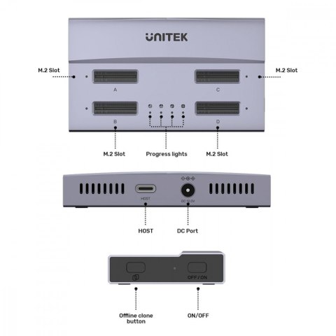 Stacja klonująca dyski 4x M.2 SSD, USB 4; S1243BGY01-EU