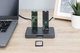 Stacja dokująca dysków | USB-C 3.2 Gen2 10Gbps | SSD M.2 NVMe + SATA (max. 2x 4TB) | Czytnik kart SD-Express 7.1 (max. 2TB) | Cz