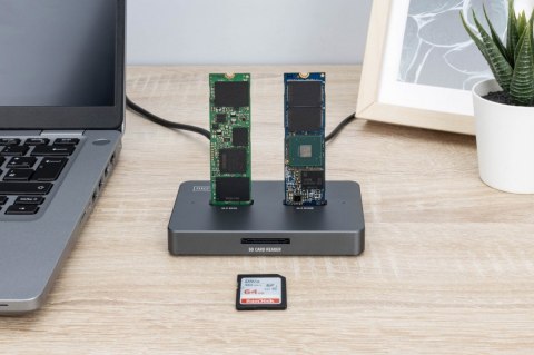 Stacja dokująca dysków | USB-C 3.2 Gen2 10Gbps | SSD M.2 NVMe + SATA (max. 2x 4TB) | Czytnik kart SD-Express 7.1 (max. 2TB) | Cz