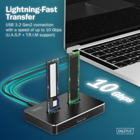 Stacja dokująca dysków | USB-C 3.2 Gen2 10Gbps | SSD M.2 NVMe + SATA (max. 2x 4TB) | Czytnik kart SD-Express 7.1 (max. 2TB) | Cz