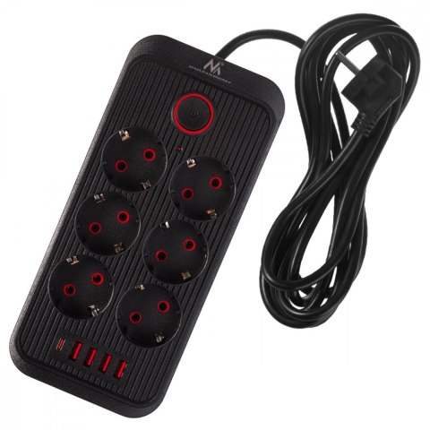 Listwa zasilająca MCE391 B 6 gniazd 4xUSB-A 1xUSB-C, 110-240V AC 50/60Hz, 2.1A max 2500W, czarna