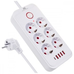 Listwa zasilająca MCE391 W 6 gniazd 4xUSB-A 1xUSB-C 110-240V AC 50/60Hz, 2.1A max 2500W, biała