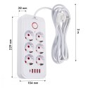 Listwa zasilająca MCE391 W 6 gniazd 4xUSB-A 1xUSB-C 110-240V AC 50/60Hz, 2.1A max 2500W, biała