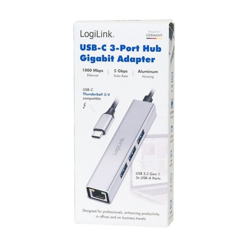 HUB USB3.2 3xUSB-A, 1x RJ45 Gigabit Ethernet