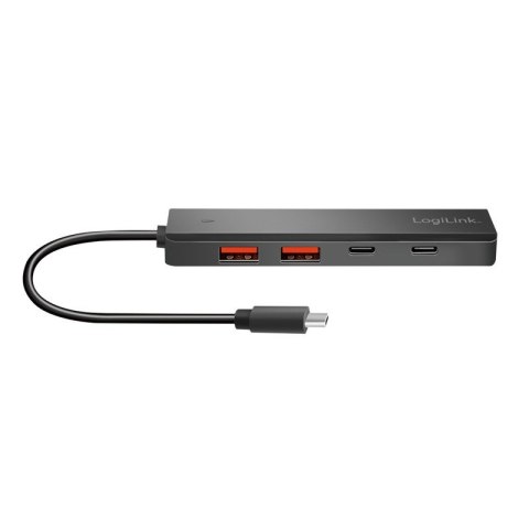 Hub USB-C, 4-porty 2x USB-A,2xUSB-C, czarny
