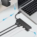 Hub USB-C, 4-porty 2x USB-A,2xUSB-C, czarny