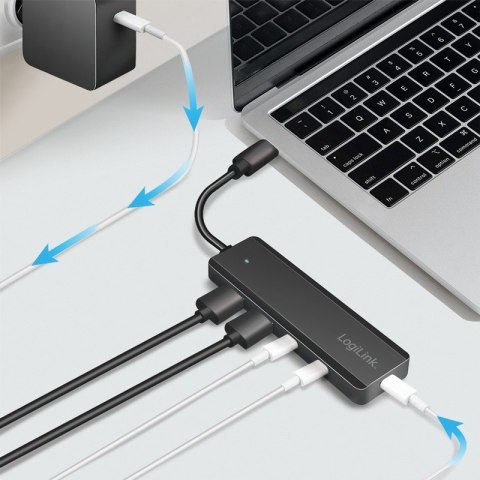 Hub USB-C, 4-porty 2x USB-A,2xUSB-C, czarny