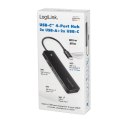 Hub USB-C, 4-porty 2x USB-A,2xUSB-C, czarny